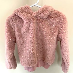 Cozy pink hoodie w/ears and mini stars.
